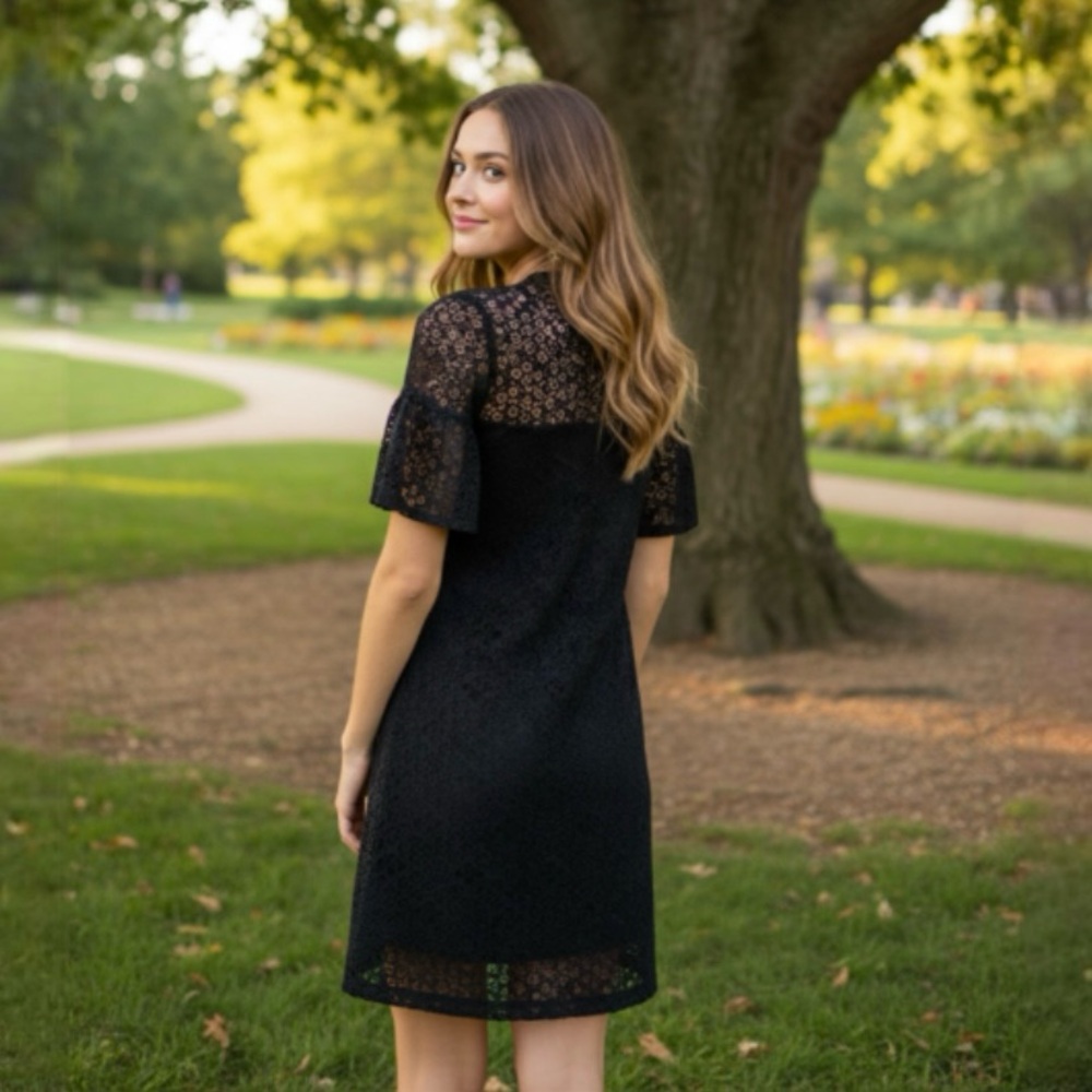 Nightcap Black Sheath Mini Dress with Flutter Sleeves by Anthropologie - Picture 3 of 12